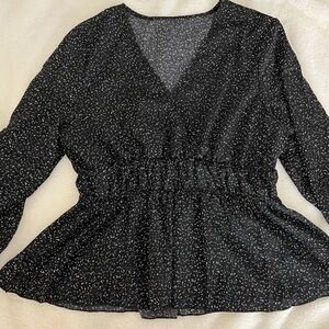 Black and white allover Peplum Blouse SHEIN XL
